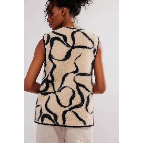 Free People Damson Madder UK 10 US 6 Marta Borg Gilet Bow Vest Teddy Black New - Picture 5 of 16